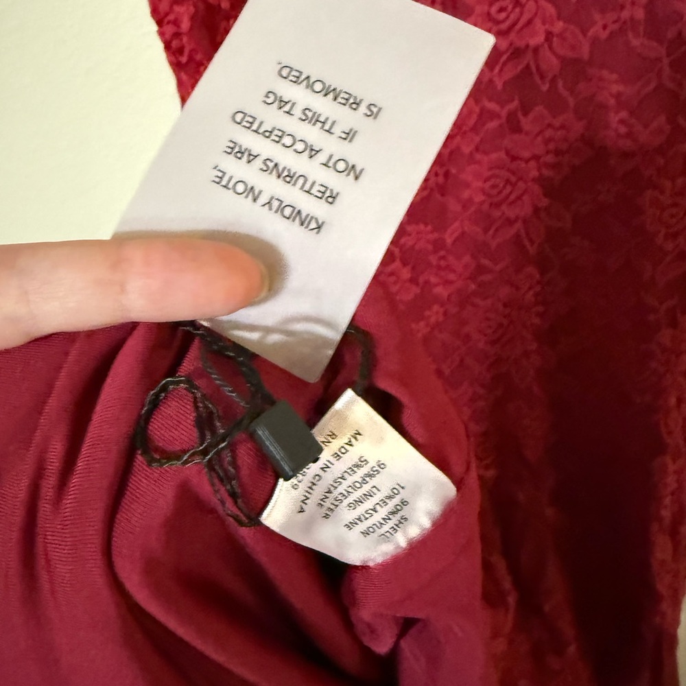 More To Come Xandra Red Lace Ruffle Stretch Midi Strapless Dress size medium - Picture 8 of 9